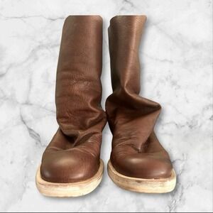 Women's NEW FREE PEOPLE Boots Sutton-Slouch Brown Leather Mid Calf •Size‎ 38•